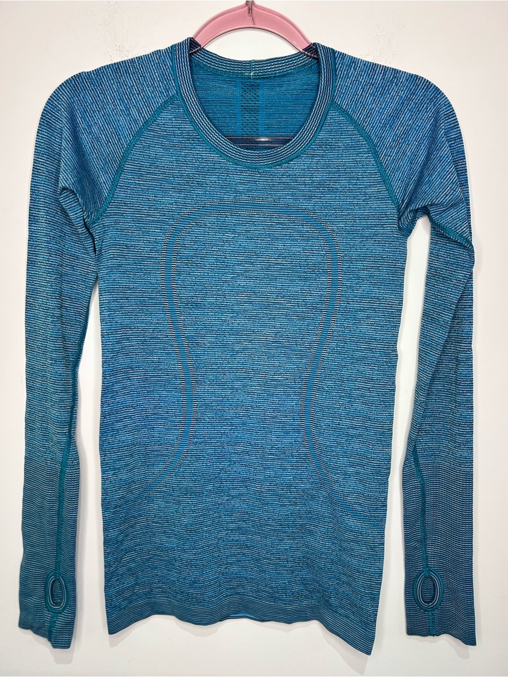 Lululemon Swiftly Tech Long Sleeve Crew Blue Teal Thumbhole Running Top Size 4